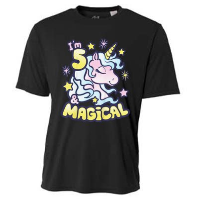 Unicorn Birthday Gift For 5 Year Old I Am 5 And Magical Cooling Performance Crew T-Shirt