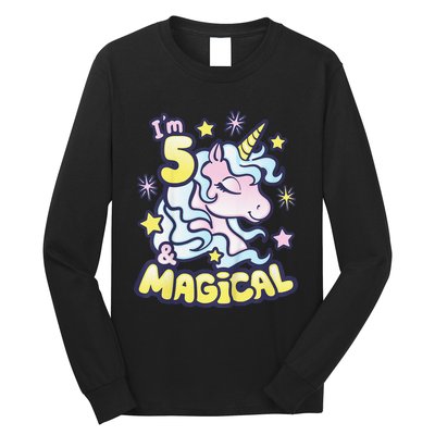 Unicorn Birthday Gift For 5 Year Old I Am 5 And Magical Long Sleeve Shirt