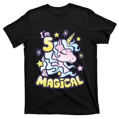 Unicorn Birthday Gift For 5 Year Old I Am 5 And Magical T-Shirt