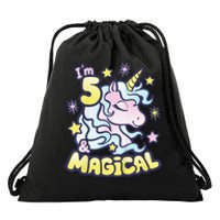 Unicorn Birthday Gift For 5 Year Old I Am 5 And Magical Drawstring Bag