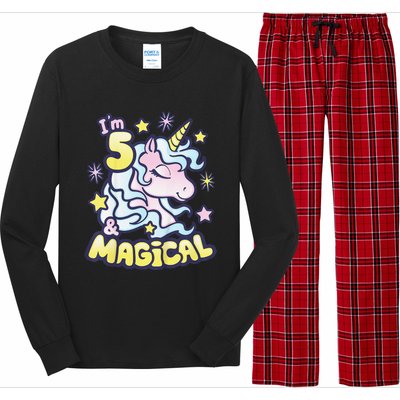 Unicorn Birthday Gift For 5 Year Old I Am 5 And Magical Long Sleeve Pajama Set