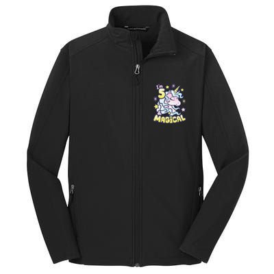 Unicorn Birthday Gift For 5 Year Old I Am 5 And Magical Core Soft Shell Jacket