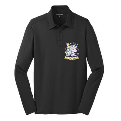 Unicorn Birthday Gift For 5 Year Old I Am 5 And Magical Silk Touch Performance Long Sleeve Polo