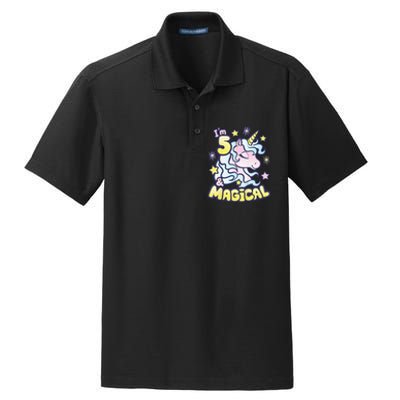 Unicorn Birthday Gift For 5 Year Old I Am 5 And Magical Dry Zone Grid Polo