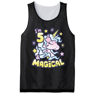 Unicorn Birthday Gift For 5 Year Old I Am 5 And Magical Mesh Reversible Basketball Jersey Tank