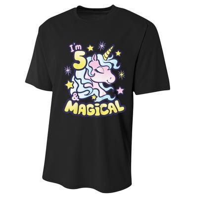 Unicorn Birthday Gift For 5 Year Old I Am 5 And Magical Performance Sprint T-Shirt