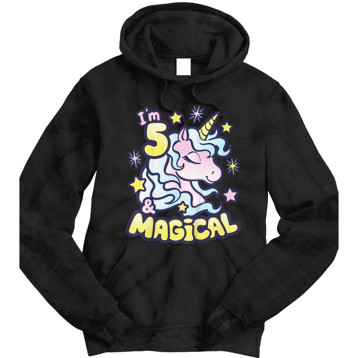 Unicorn Birthday Gift For 5 Year Old I Am 5 And Magical Tie Dye Hoodie