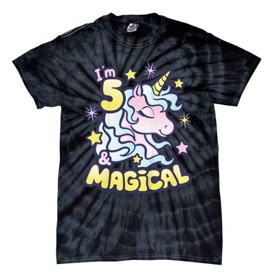 Unicorn Birthday Gift For 5 Year Old I Am 5 And Magical Tie-Dye T-Shirt