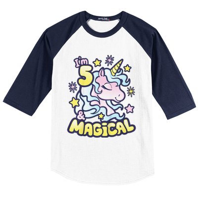 Unicorn Birthday Gift For 5 Year Old I Am 5 And Magical Baseball Sleeve Shirt