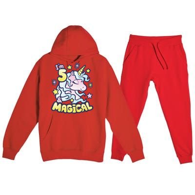 Unicorn Birthday Gift For 5 Year Old I Am 5 And Magical Premium Hooded Sweatsuit Set