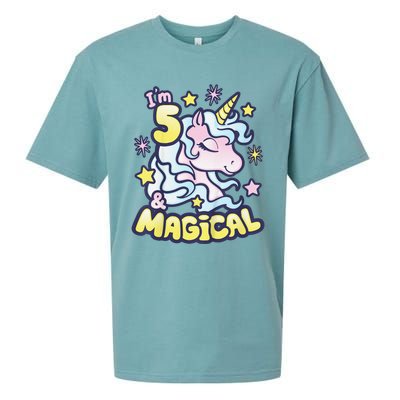 Unicorn Birthday Gift For 5 Year Old I Am 5 And Magical Sueded Cloud Jersey T-Shirt