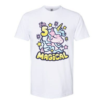 Unicorn Birthday Gift For 5 Year Old I Am 5 And Magical Softstyle CVC T-Shirt