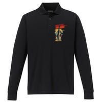 Upright Bass Graphic Retro Double Bass Fiddle Performance Long Sleeve Polo