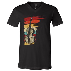 Upright Bass Graphic Retro Double Bass Fiddle V-Neck T-Shirt