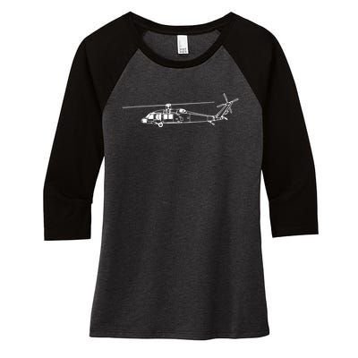 UH60 Blackhawk Helicopter Pilot Or Crew Women's Tri-Blend 3/4-Sleeve Raglan Shirt