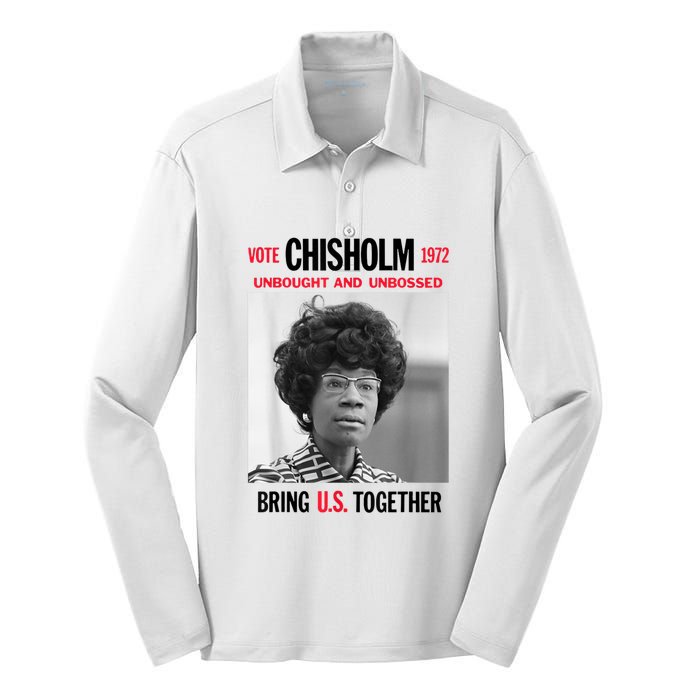 USA Black History Poster UNBOUGHT UNBOSSED Shirley Chisholm Silk Touch Performance Long Sleeve Polo