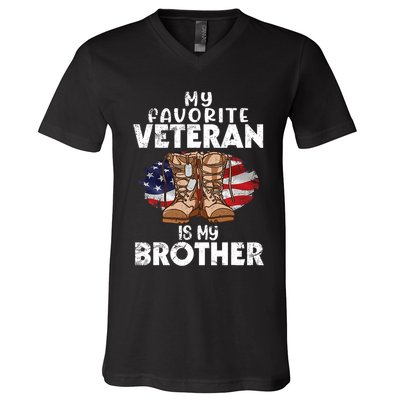 Us Boot Happy Veteran Day My Favorite Veteran Is My Brother V-Neck T-Shirt