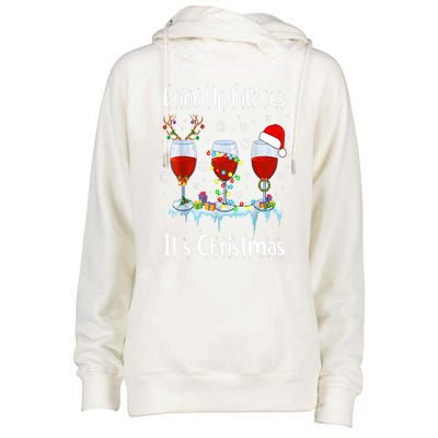 Up Bitch ItS Christmas Adult Humor Xmas Wine Gift Womens Funnel Neck Pullover Hood