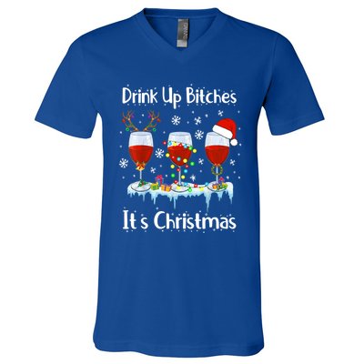 Up Bitch Its Christmas Adult Humor Xmas Wine Gift Cool Gift V-Neck T-Shirt