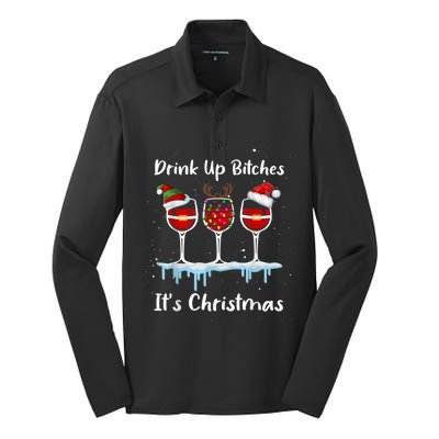 Up Bitch It's Christmas Adult Humor Xmas Wine Gift Silk Touch Performance Long Sleeve Polo