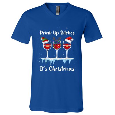 Up Bitch It's Christmas Adult Humor Xmas Wine Gift V-Neck T-Shirt