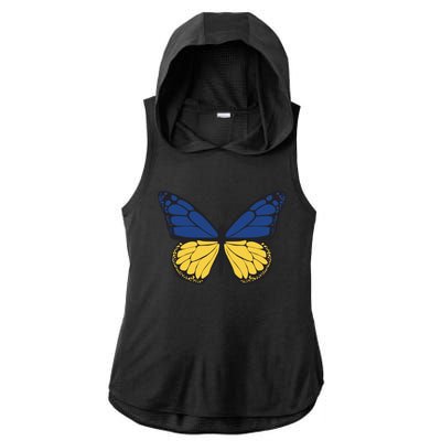 Ukraine Butterfly Illustration Ladies PosiCharge Tri-Blend Wicking Draft Hoodie Tank