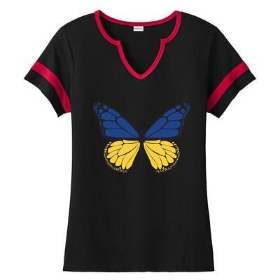 Ukraine Butterfly Illustration Ladies Halftime Notch Neck Tee