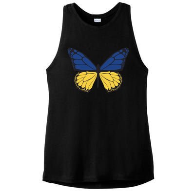 Ukraine Butterfly Illustration Ladies PosiCharge Tri-Blend Wicking Tank