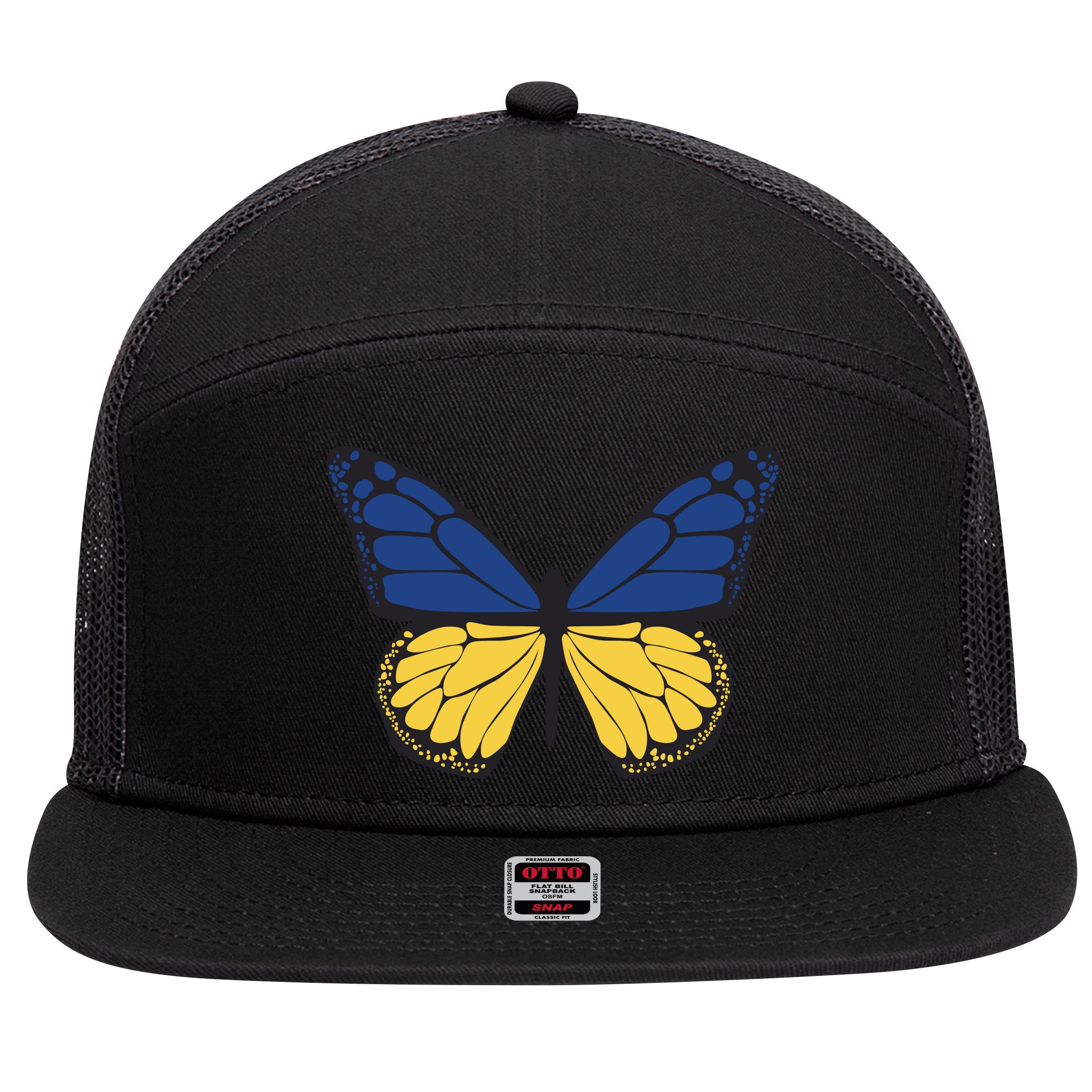 Ukraine Butterfly Illustration 7 Panel Mesh Trucker Snapback Hat