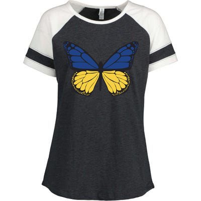 Ukraine Butterfly Illustration Enza Ladies Jersey Colorblock Tee