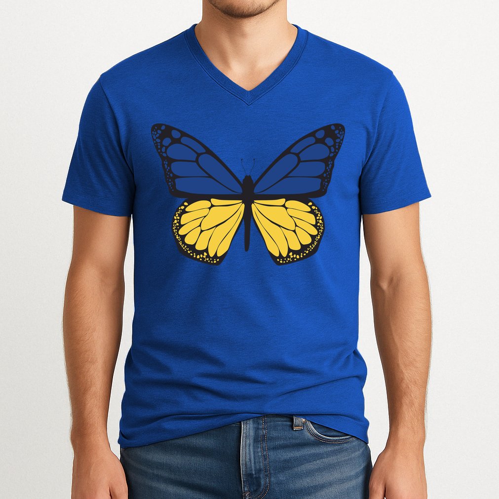 Ukraine Butterfly Illustration V-Neck T-Shirt