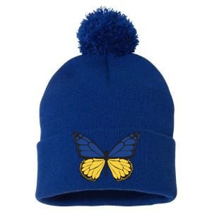 Ukraine Butterfly Illustration Pom Pom 12in Knit Beanie