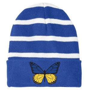 Ukraine Butterfly Illustration Striped Beanie with Solid Band