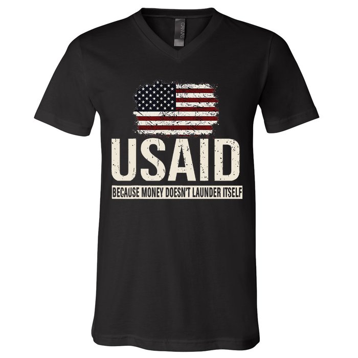 Usaid Because Money Doesn’T Launder Itself Us Americans V-Neck T-Shirt