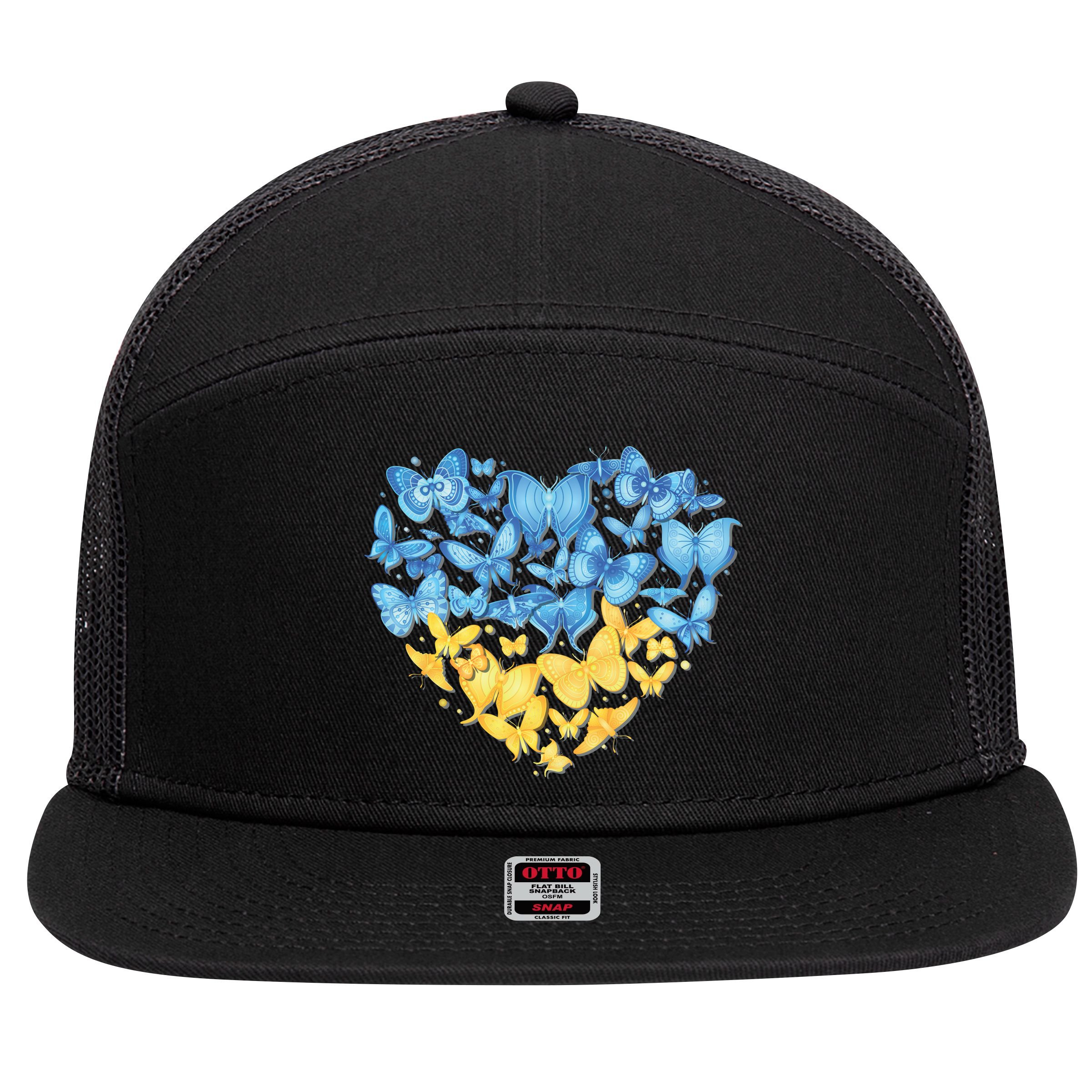 Ukrainian Butterfly Mashup Ukraine Flag 7 Panel Mesh Trucker Snapback Hat