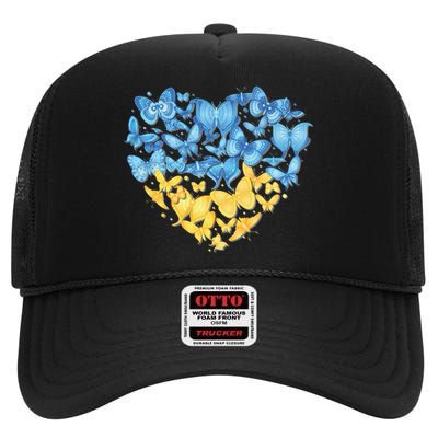 Ukrainian Butterfly Mashup Ukraine Flag High Crown Mesh Back Trucker Hat