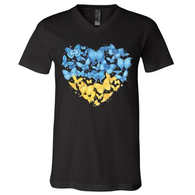 Ukrainian Butterfly Mashup Ukraine Flag V-Neck T-Shirt