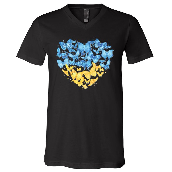 Ukrainian Butterfly Mashup Ukraine Flag V-Neck T-Shirt