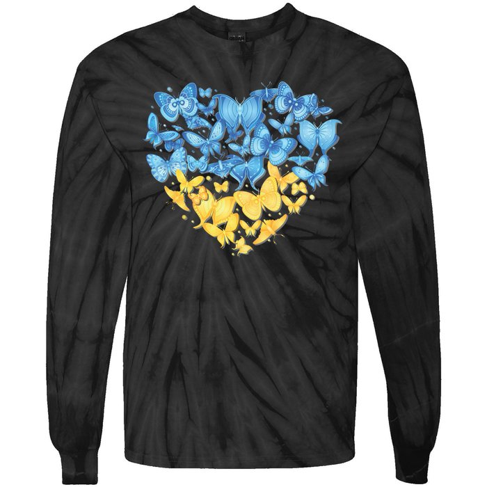 Ukrainian Butterfly Mashup Ukraine Flag Tie-Dye Long Sleeve Shirt