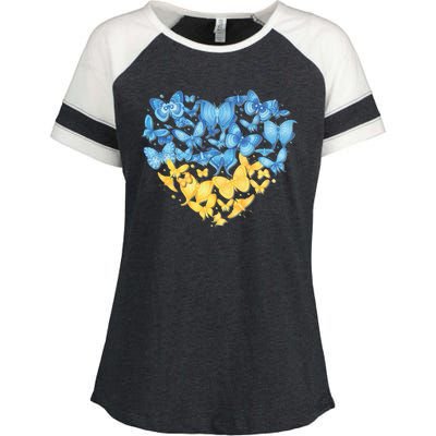 Ukrainian Butterfly Mashup Ukraine Flag Enza Ladies Jersey Colorblock Tee