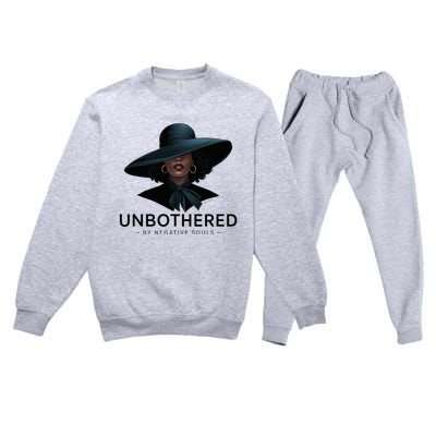 Unbothered By Negative Souls Sassy Black Girl Queen Ladies Premium Crewneck Sweatsuit Set