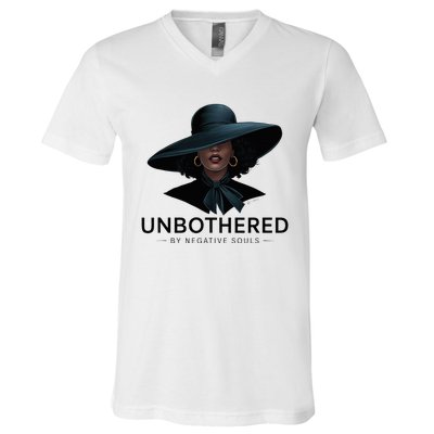 Unbothered By Negative Souls Sassy Black Girl Queen Ladies V-Neck T-Shirt