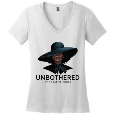 Unbothered By Negative Souls Sassy Black Girl Queen Ladies Women's V-Neck T-Shirt