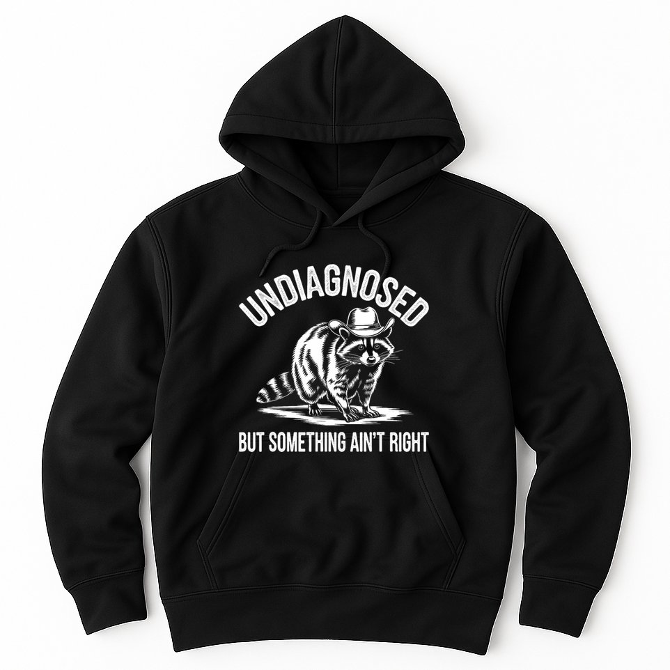 Undiagnosed But Something AinT Right Cowboy Funny Raccoon Hoodie