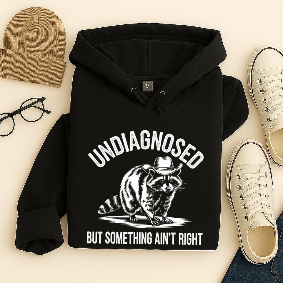 Undiagnosed But Something AinT Right Cowboy Funny Raccoon Hoodie