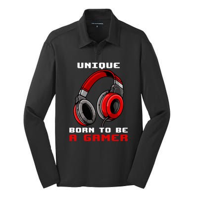 Unique Born To Be A Gamer Personalized Gift For Gamer Player Silk Touch Performance Long Sleeve Polo