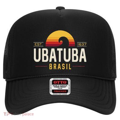 Ubatuba Brasil Ubatuba Brazil Retro Wave High Crown Mesh Back Trucker Hat