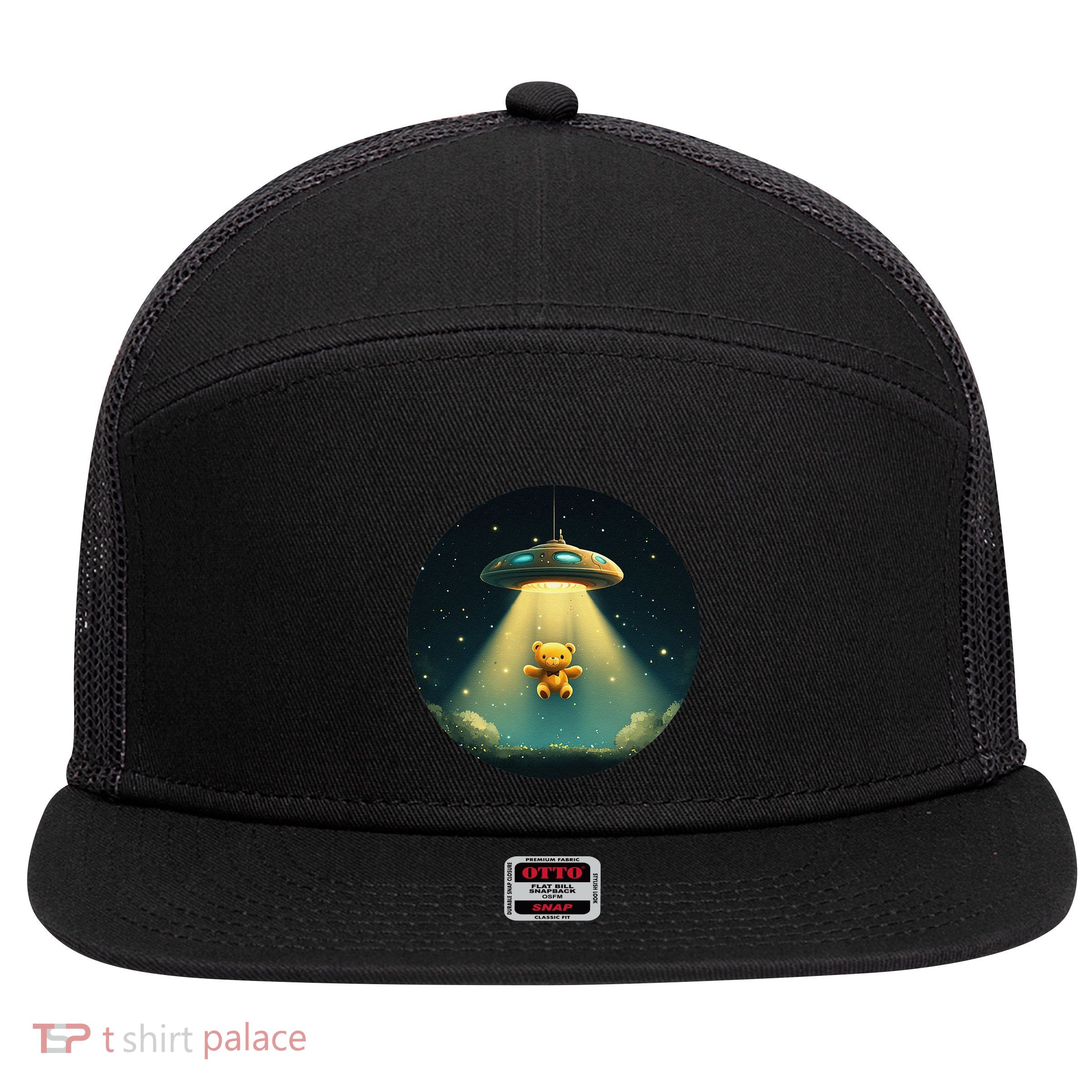 Ufo Beams Up A Teddy Bear For A Funfilled Journey 7 Panel Mesh Trucker Snapback Hat