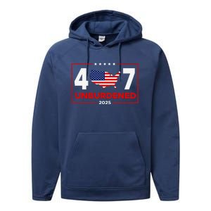 Unburdened By What Has Been Trump Flag 2024 2025 Performance Fleece Hoodie