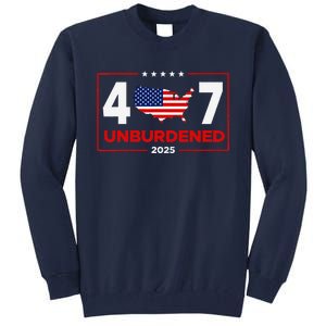 Unburdened By What Has Been Trump Flag 2024 2025 Tall Sweatshirt